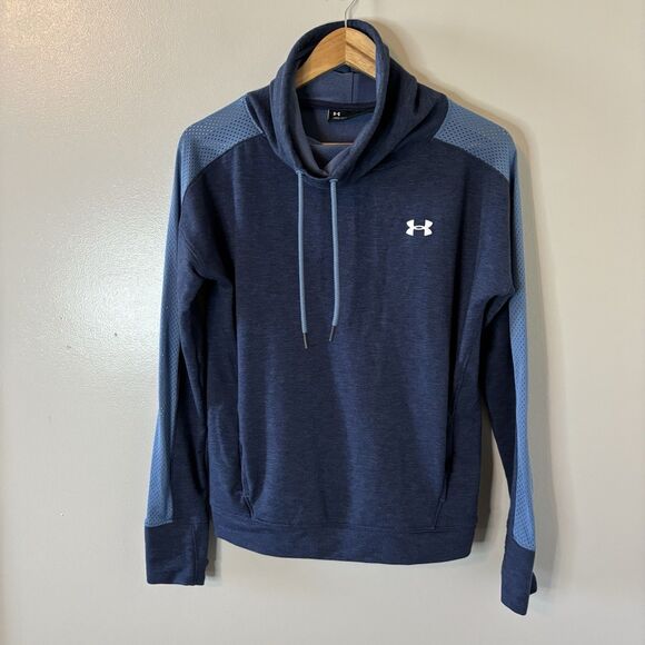 Under Armour Womens Funnel Neck Hoodie Blue Mesh Pullover Sz Medium - Picture 1 of 5